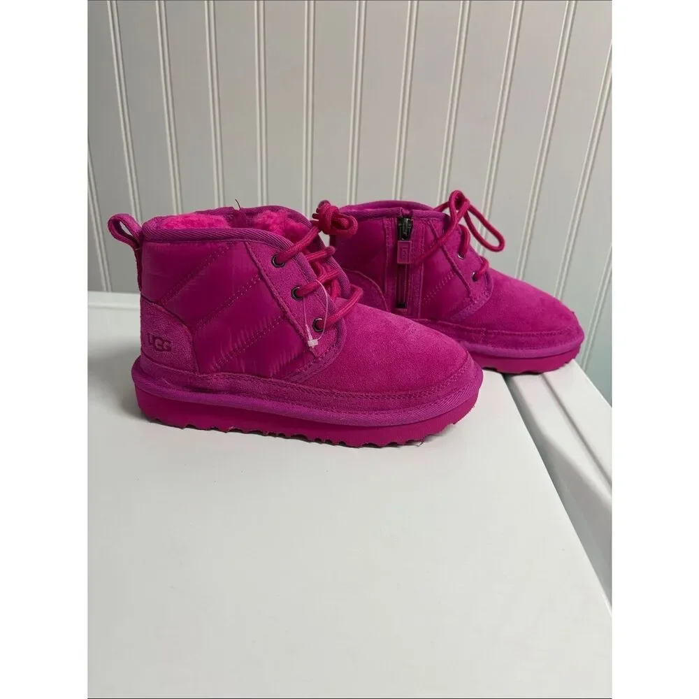 Ugg Australia Kids Hot Pink Neumel II Side Zipper Lace Up Booties Size 12
